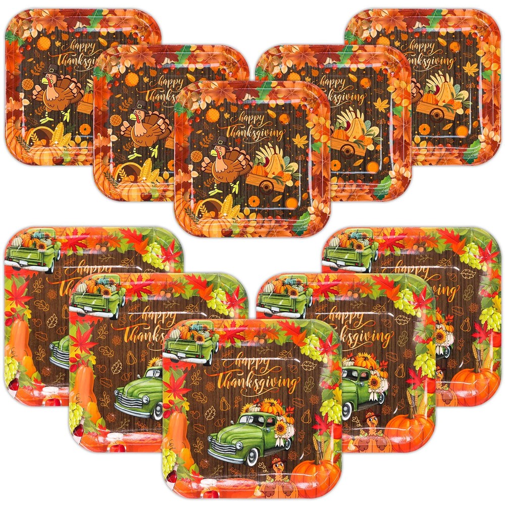 Thanksgiving Plates Party Set, 100pcs Fall Party 9” dinner plates and 7” dess...