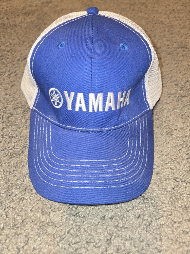 Yamaha Blue White Logo Trucker Cap Hat ,Loop & Hook Back