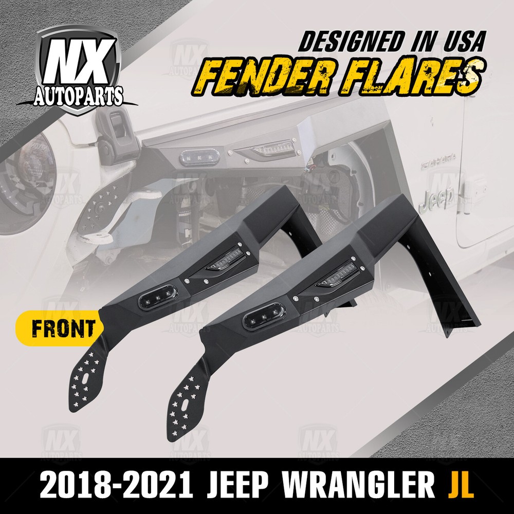 Front Fender Flares for 2018-2022 Jeep Wrangler JL JLU Powder Coated Steel 2PC