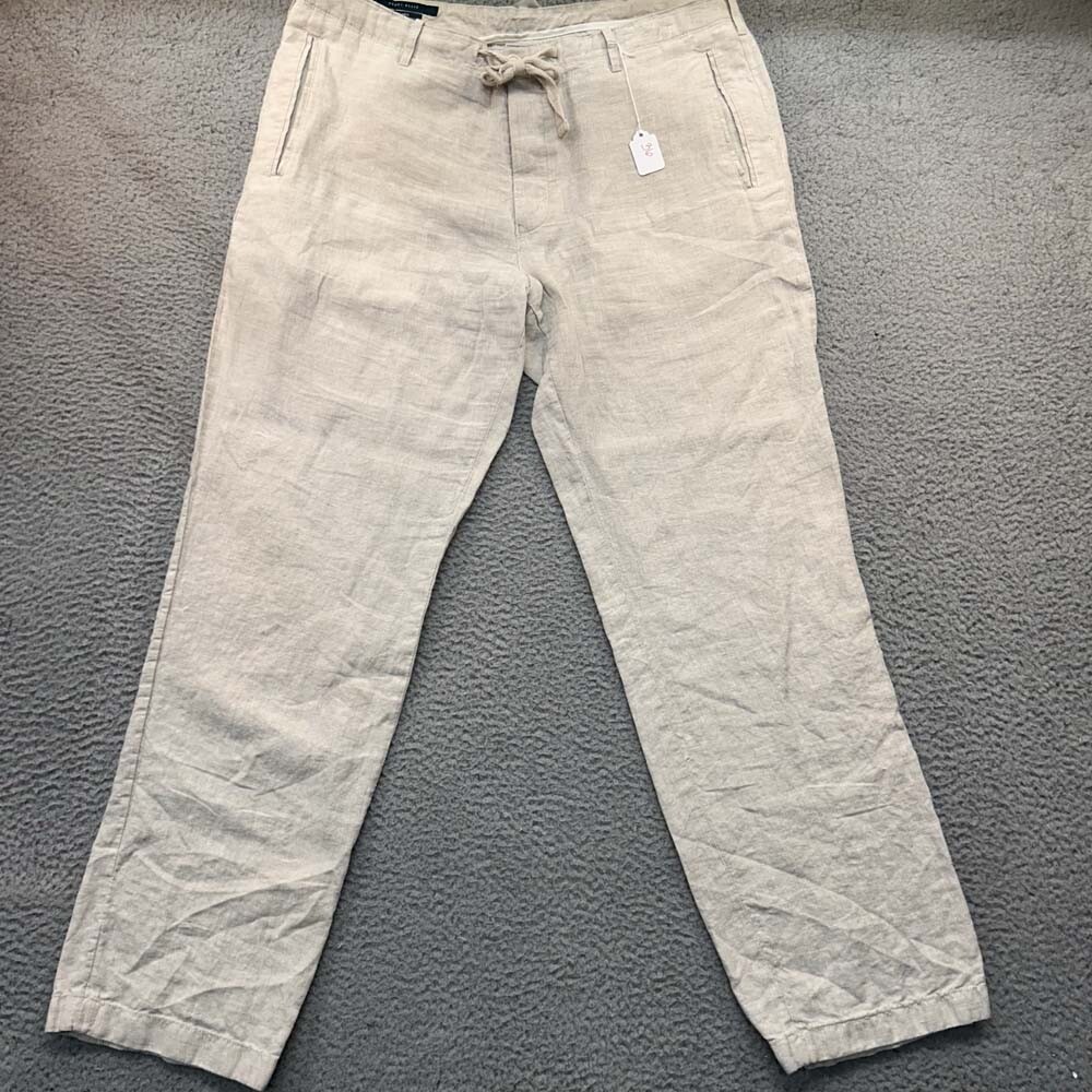 Men's Perry Ellis Linen Chino Pants Size 36X30 Drawstring Summer Wear