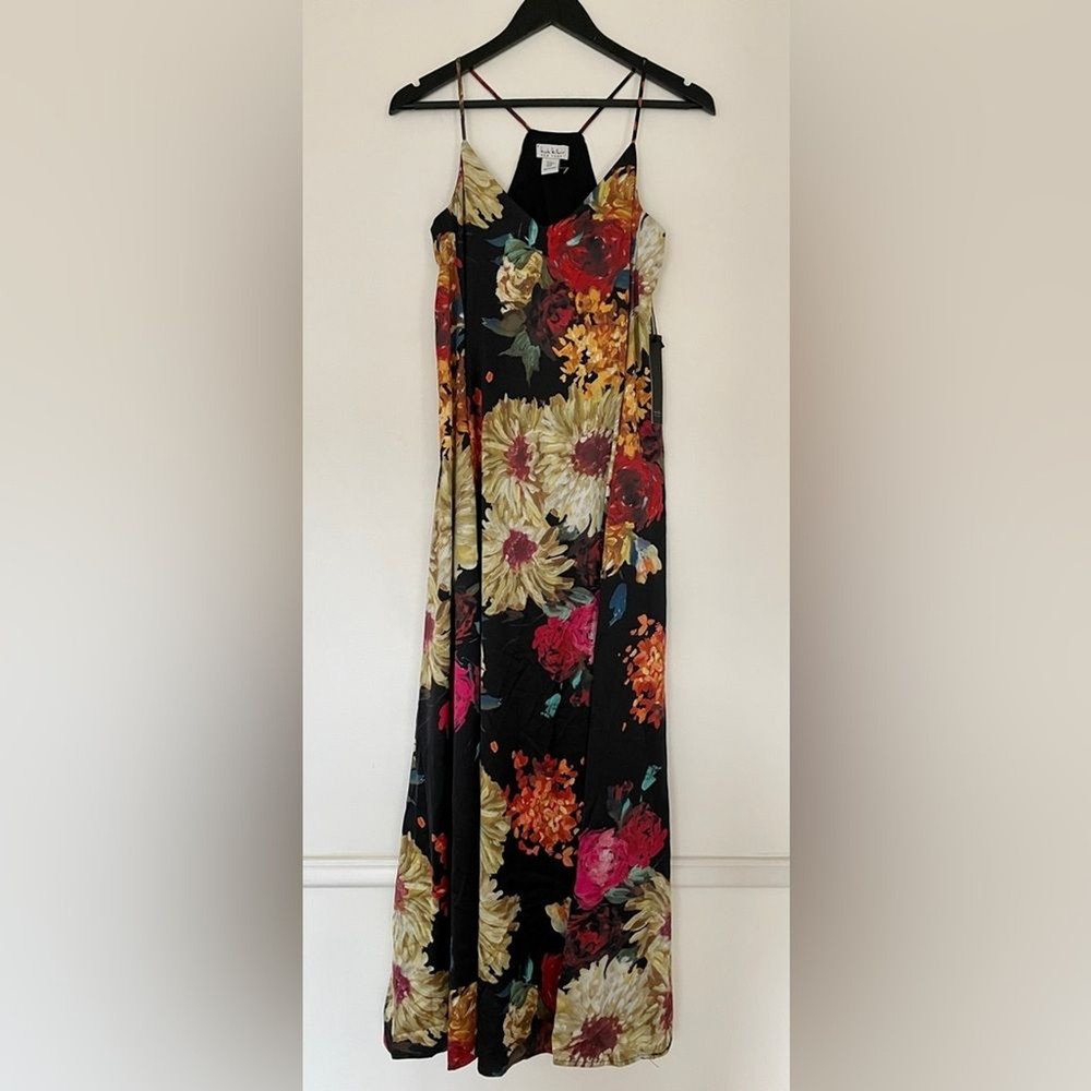Nicole Miller New York Floral Satin Maxi Slip Dress Elegant & Comfortable