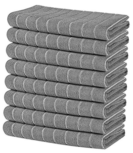 8-Pack Soft Absorbent Microfiber Dish Towels 25x15 Inches Grey
