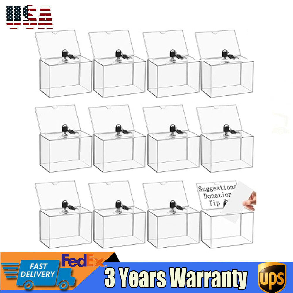 12PCS Acrylic Suggestion Boxes Clear Acrylic Donation Box Ballot Box with Lock
