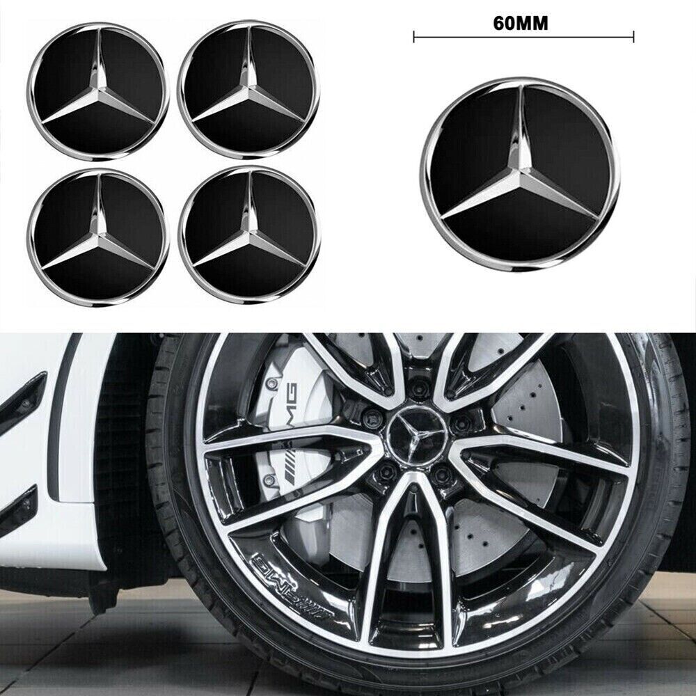 4X Hub Cover 60mm Matt Black For Mercedes Logo Emblem Rim Wheel Center