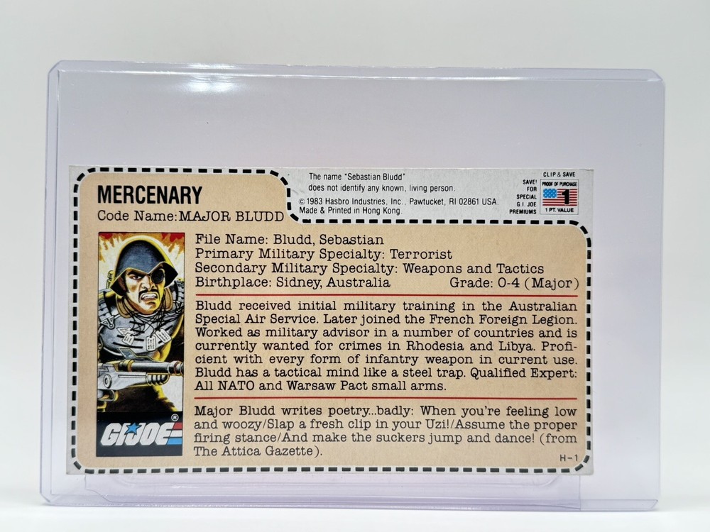 GI Joe 1983 Major Bludd Vintage Hasbro Direct Red Back File Card