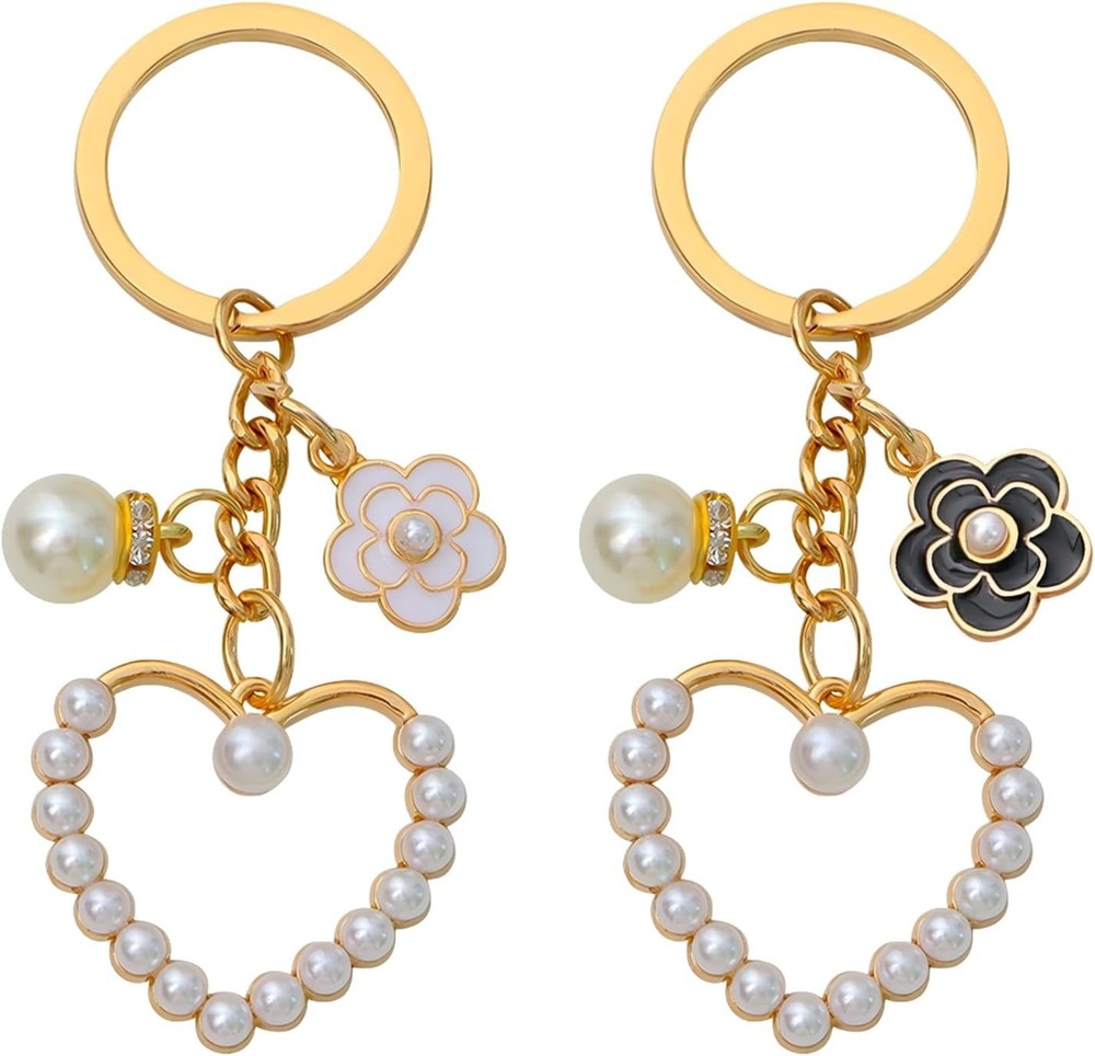 2pcs Elegant Bow Keychain with Pearl Charm for Women Car Keys