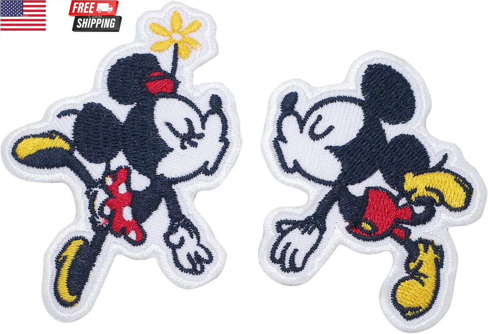 2PCS Mickey Couple Kiss Iron-On Embroidered Patches for Clothes