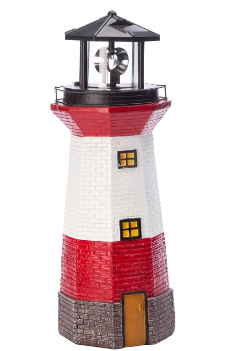 Red Solar Lighthouse Rotating LED Light Outdoor Decor