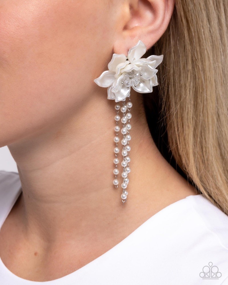 New Paparazzi Jewelry-Lotus Length Post Earrings-White