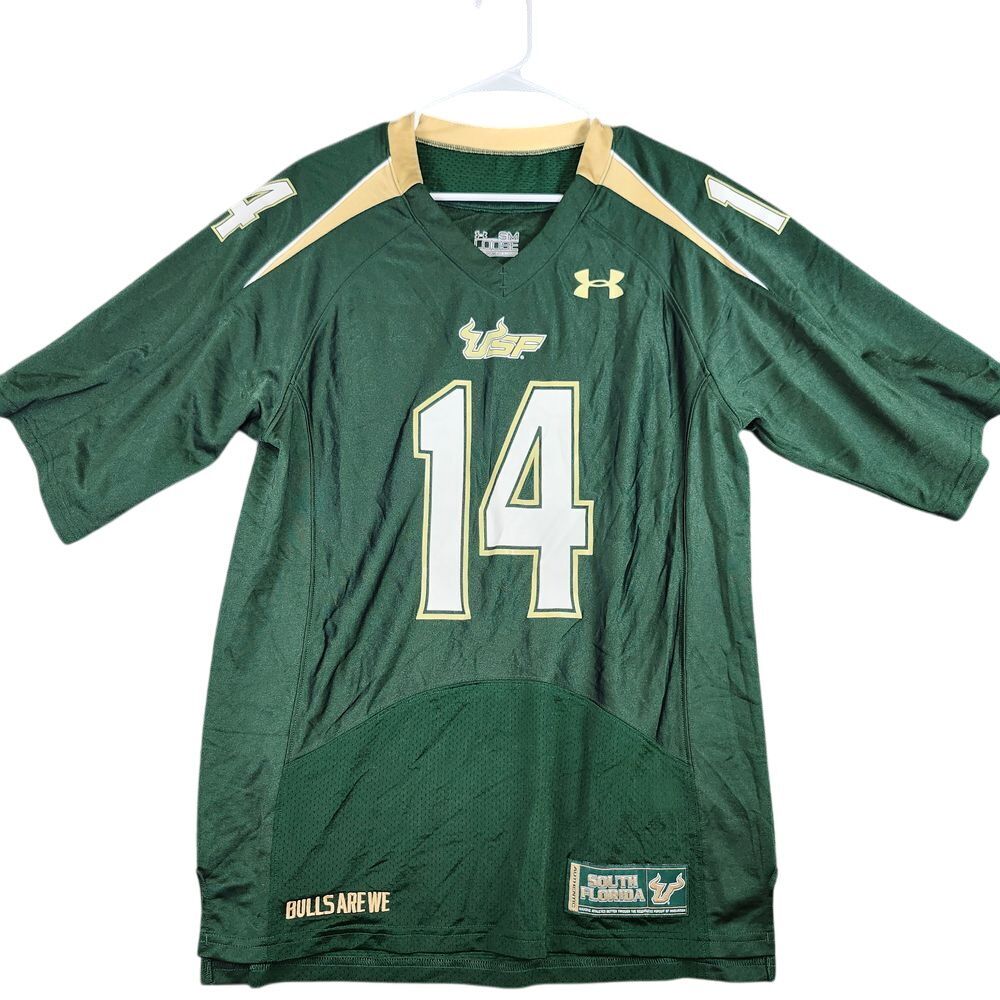 Under Armour USF Bulls Football Jersey #14 Green Gold Athletic Sports Fan Gear