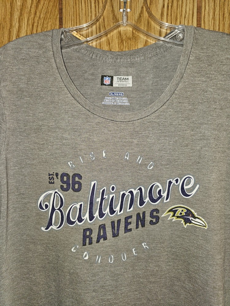 Baltimore Ravens Retro Throwback Xl Womens Gray Graphic Logo Tshirt NFL