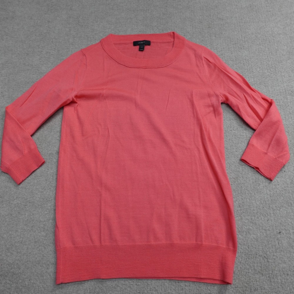 J.Crew Womens Sweater Small Pink Crewneck 3/4 Sleeves Merino Wool 46725