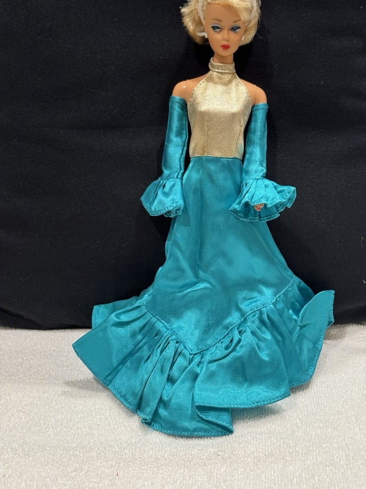 Vtg Barbie Clone Gold Bodice Dress Detached Sleeves/Gloves Gown Dress No Doll