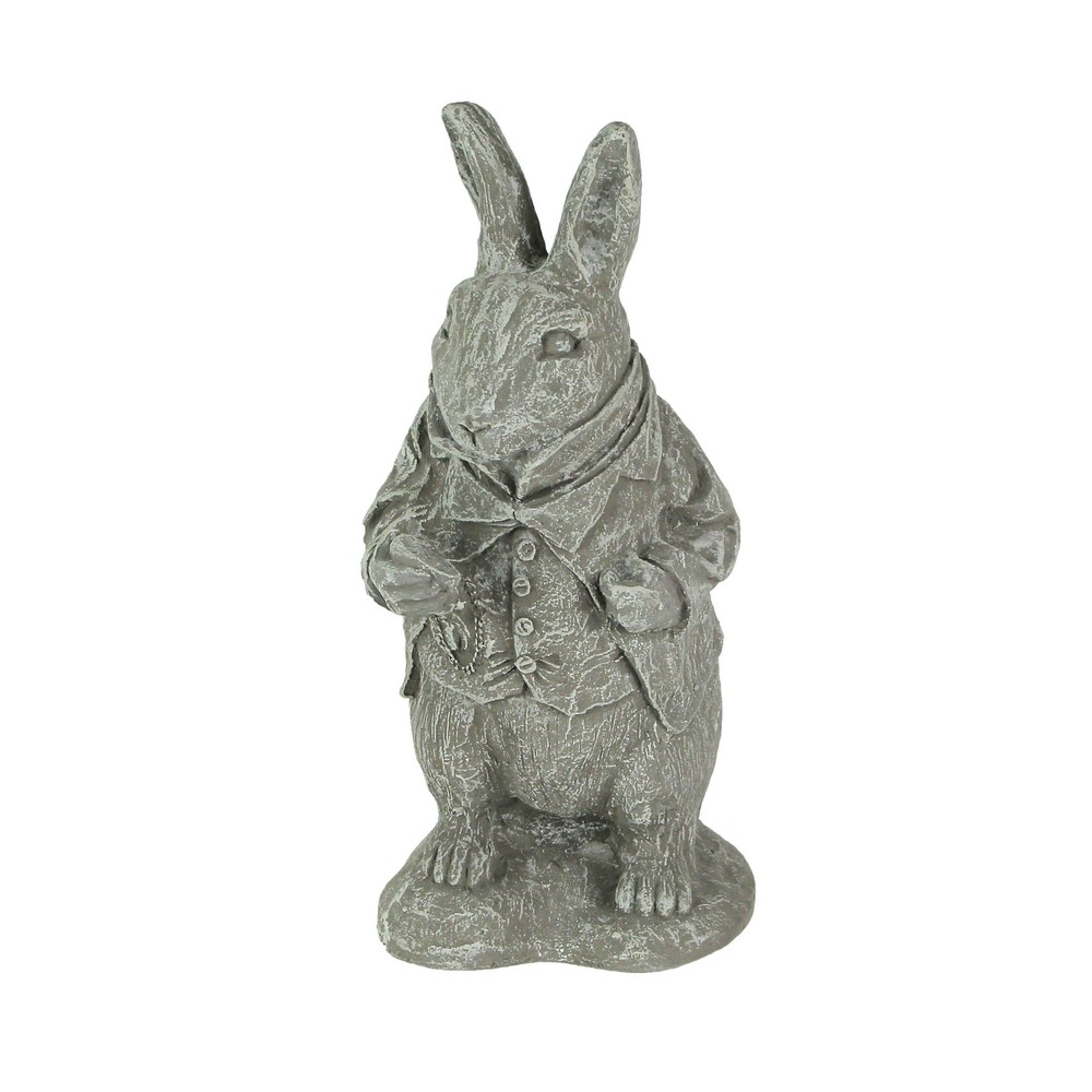 Alice in Wonderland White Rabbit Light Gray Finish Statue 14 in-CEMENT