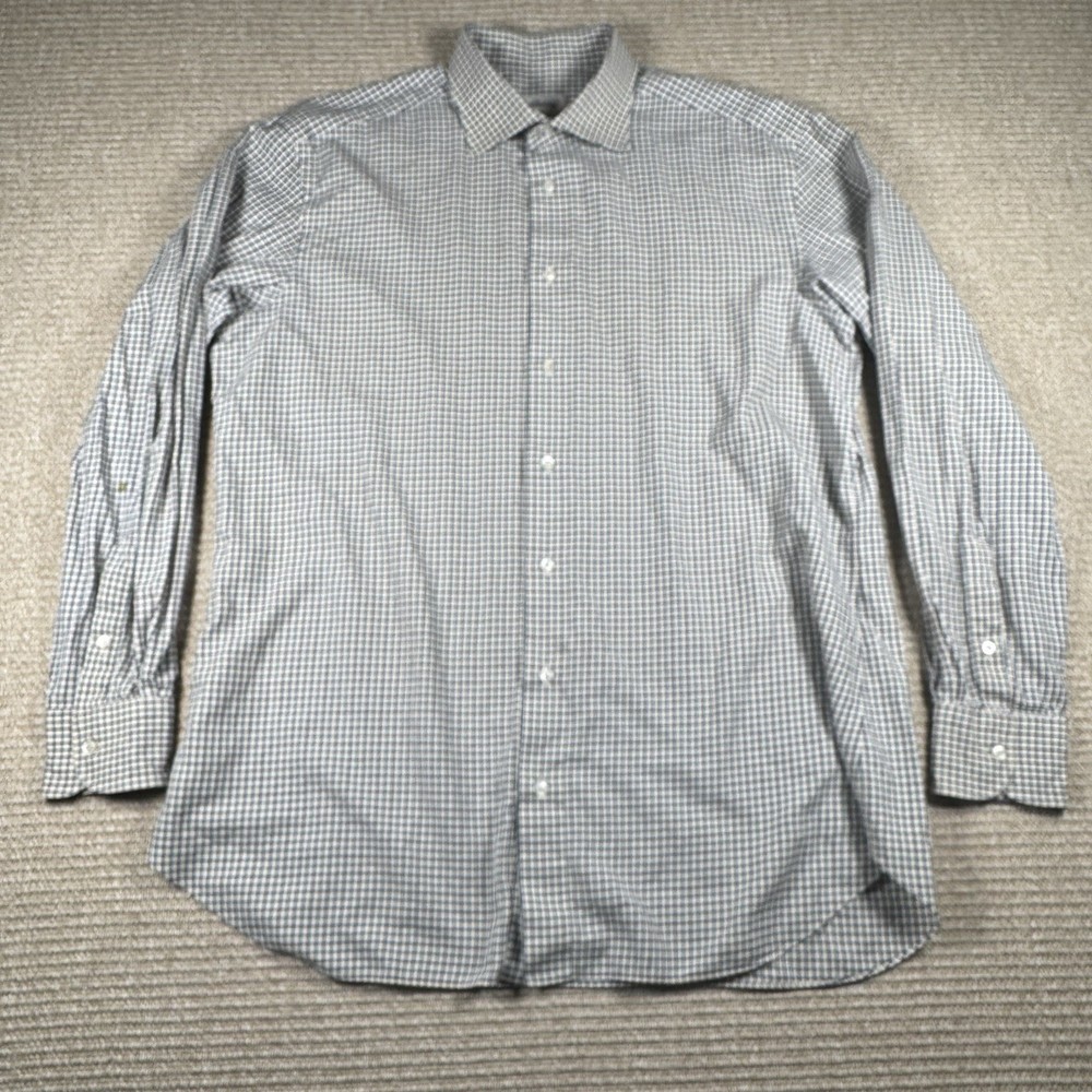 Brioni Italy Dress Shirt 17 43 Blue Check Luxury Cotton Made In Italy Mens XL