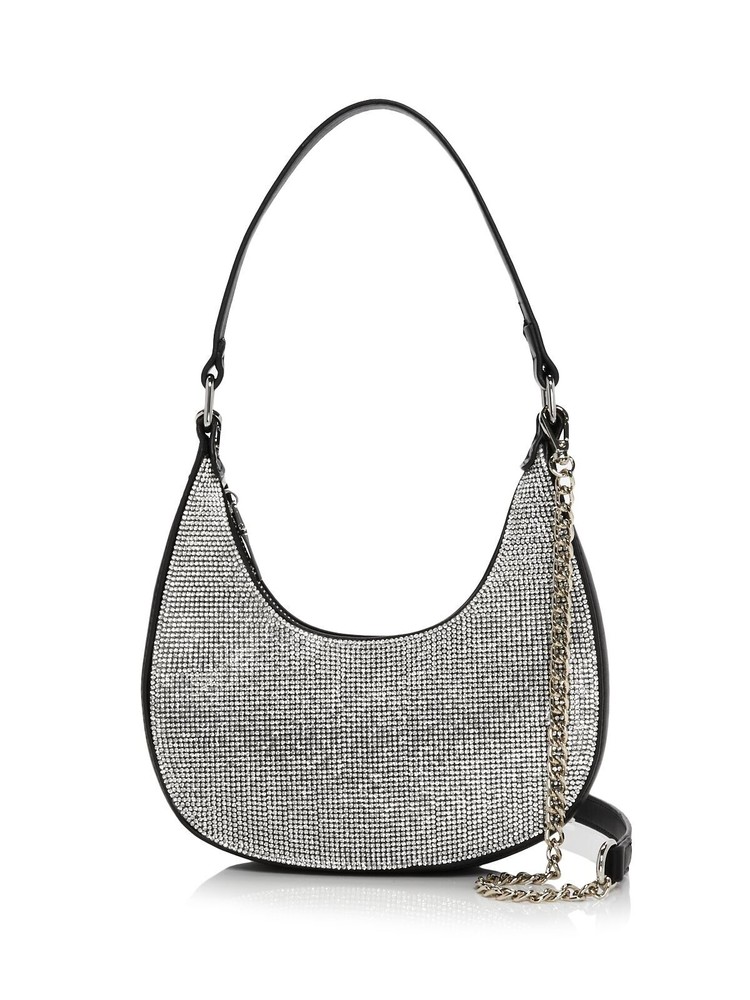 AQUA Women's Black Embellished Removable Chain 44In Single Shoulder Bag