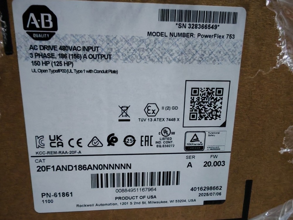 20F1AND186AN0NNNNN PowerFlex 753 AC Drive Air Cooled New Sealed