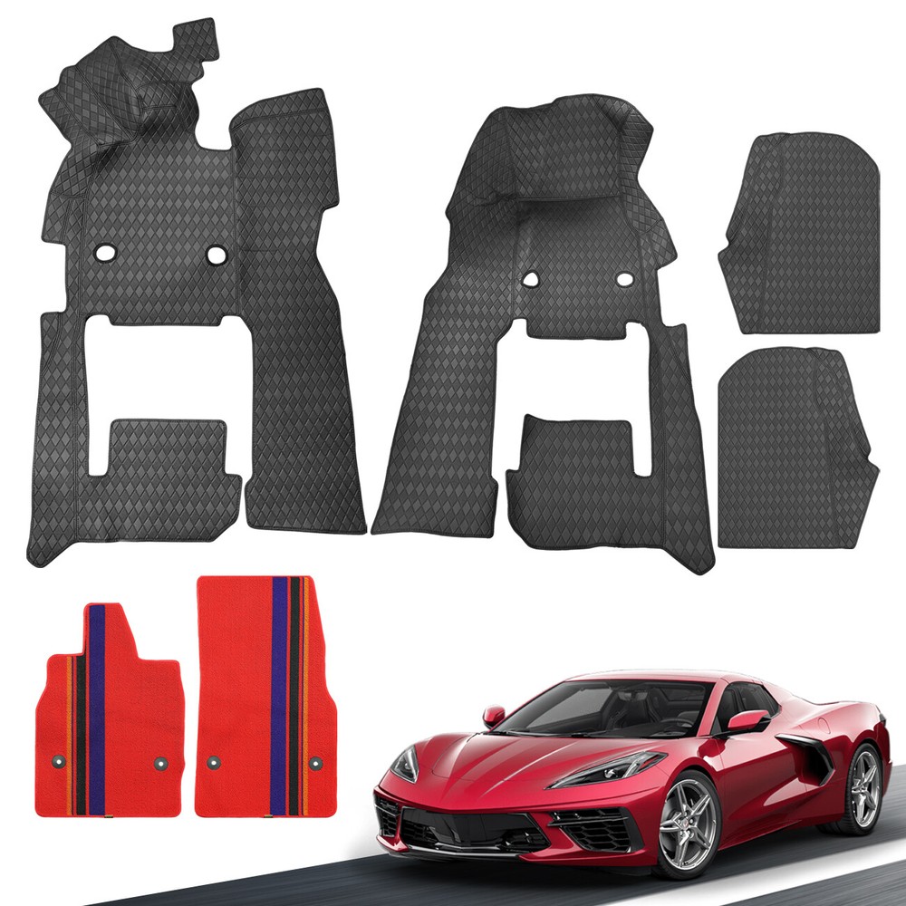 Anti-Slip Floor Mat All Weather Tricolor Carpet for Corvette C8 Coupe 2020-2024