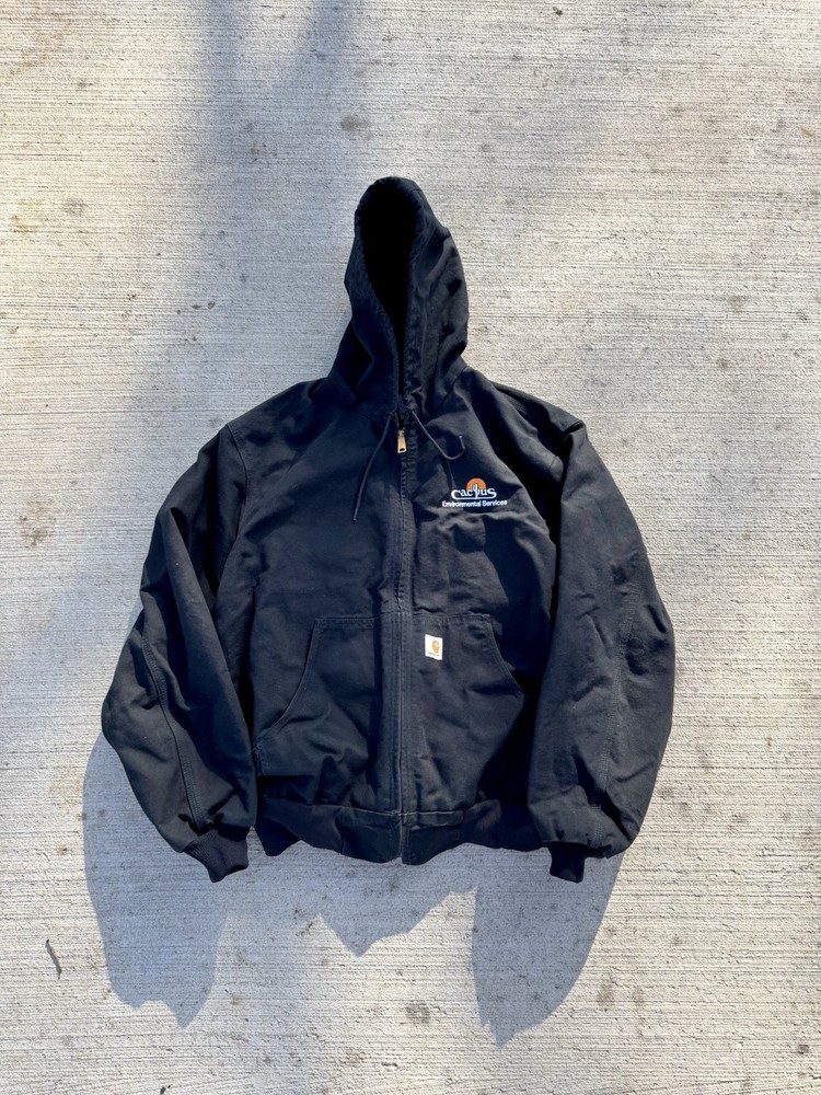 Vintage Black Carhartt Hooded Work Jacket Size XL Heavy Duty