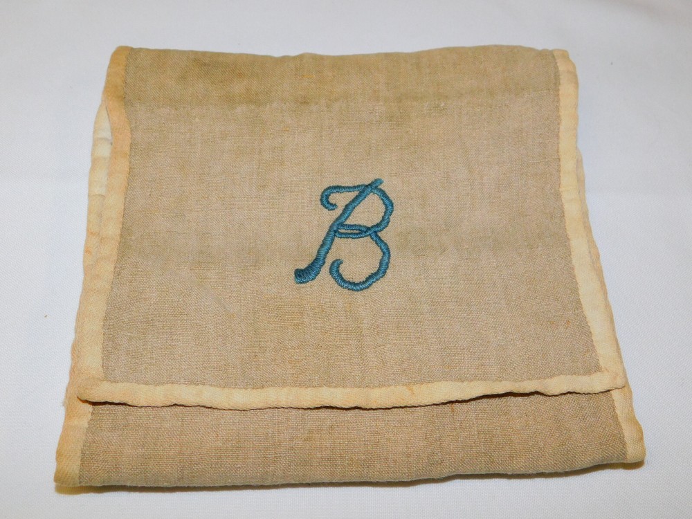 Vintage Handmade Embroidered Cloth Flatware Silverware Bag & Roll Storage Mono B