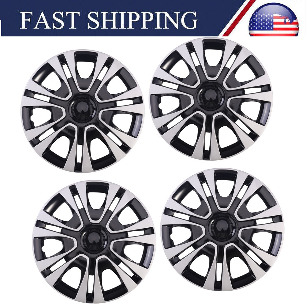 15-inch Snap-On Wheel Covers for R15 Tires - Black & Silver Hub Caps for Steel Rims