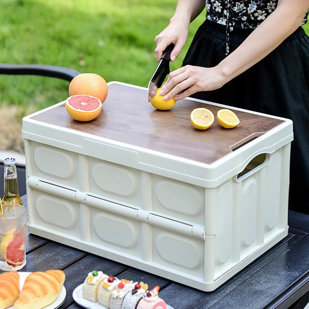 30L Outdoor Folding Storage Box with Wooden Lid – Thick, Durable & Multifunction