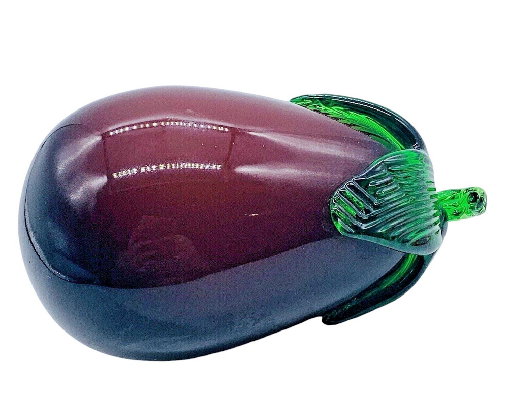 Vintage Sculpture Blown Art Glass Purple Eggplant