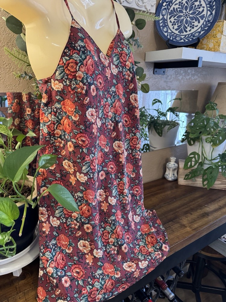 Antara 100 % Silk Floral Chemise Vtg Slip Dress Womens M Orig $100 Red Roses Win
