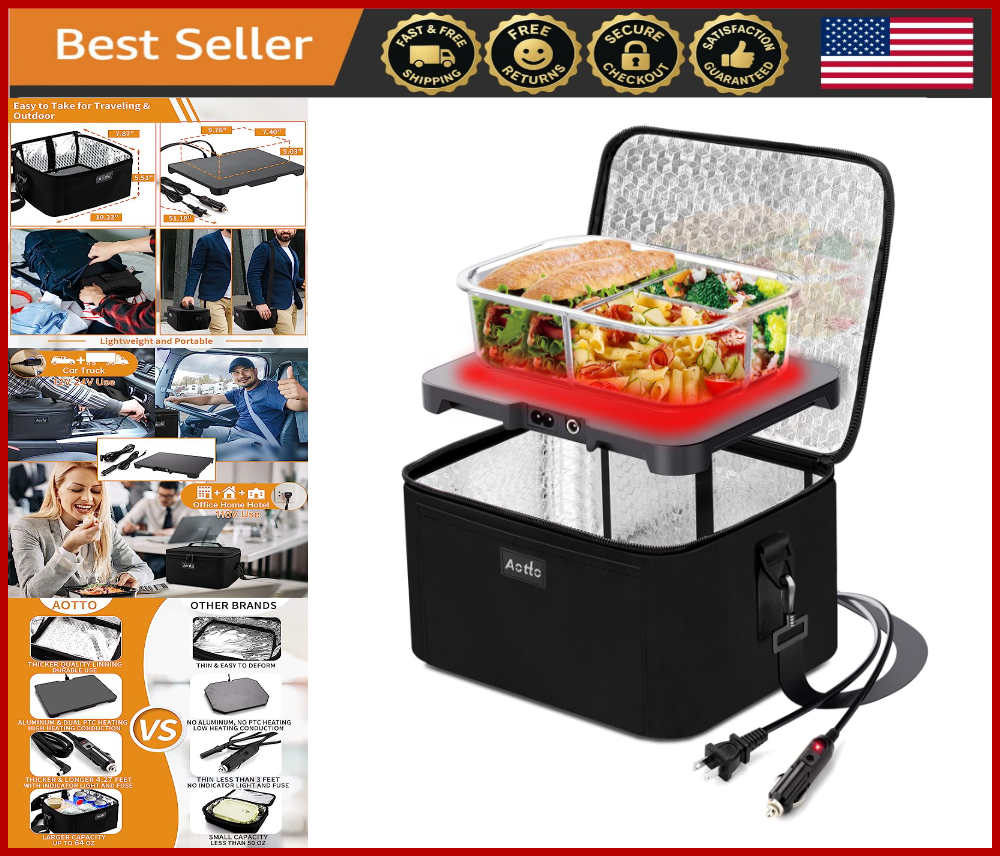 Portable Electric Food Warmer for Car Office Travel 12V 24V 110V