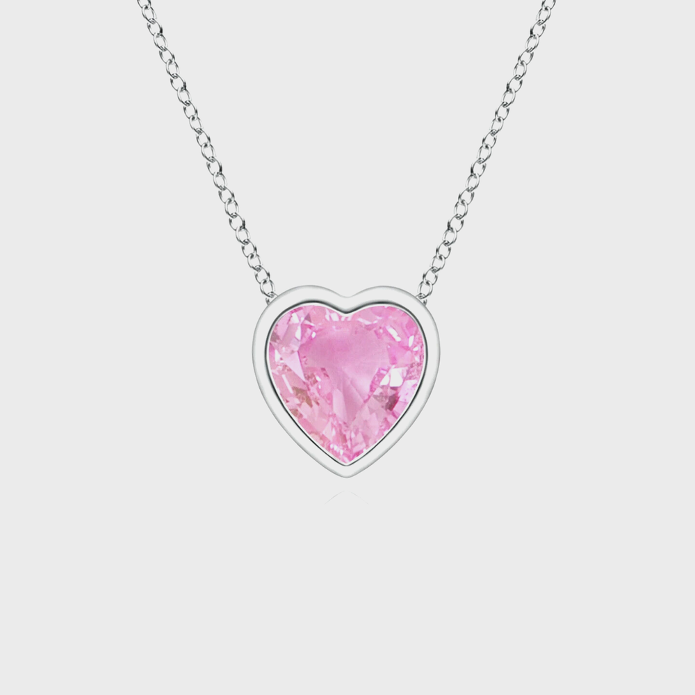 .60 ct. Genuine Pink Sapphire Bezel Heart Pendant Necklace-Solid Sterling Silver