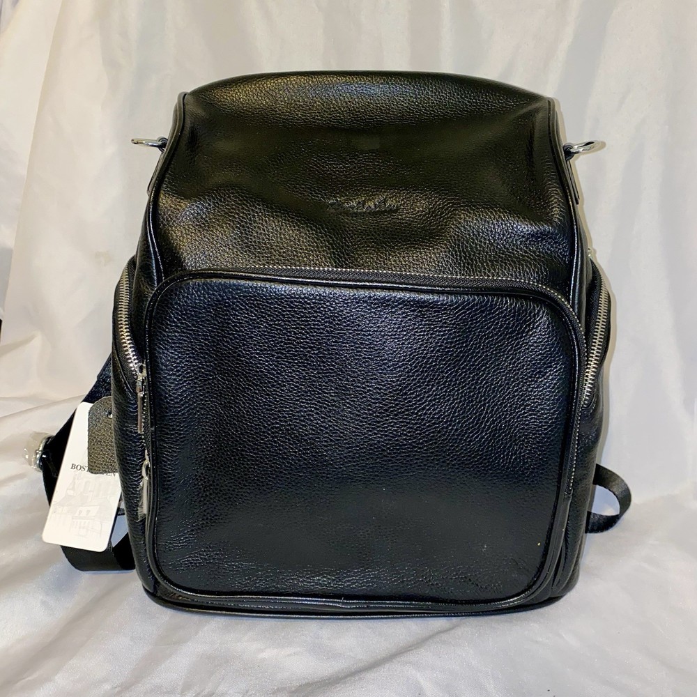 BOSTANTEN Genuine Leather Backpack Purse Black 14” NWT Silver HW