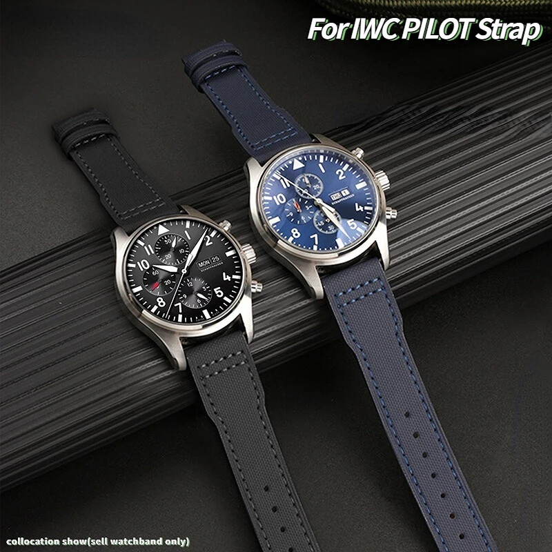 IWC Pilot Mark 18 Nylon Cowhide Watch Strap with Blue Steel Buckle 20mm 21mm 22mm