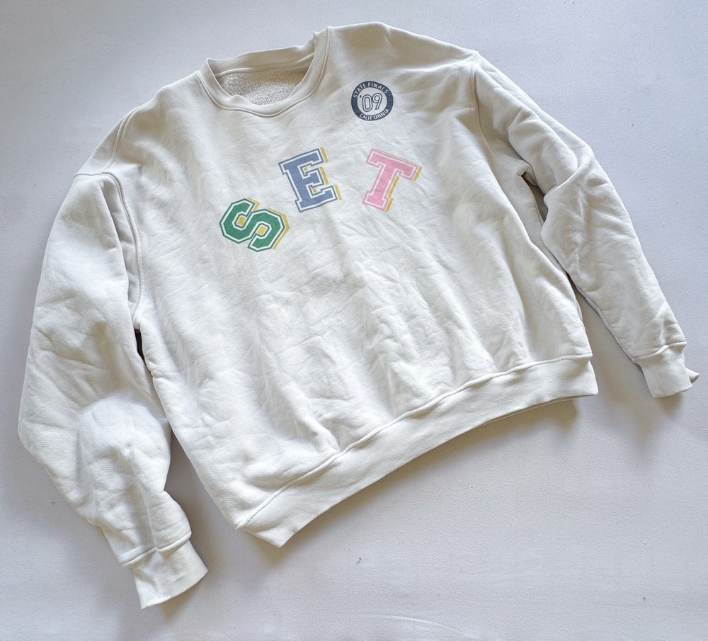 Set Active Lounge Graphic Crewneck Heavy Cotton Oversized Cream Sweatshirt