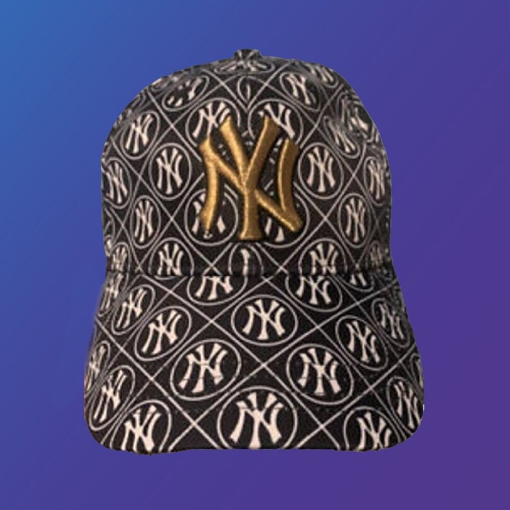 New Mens Black & White Adjustable Hat with Gold Logo One Size Fits All