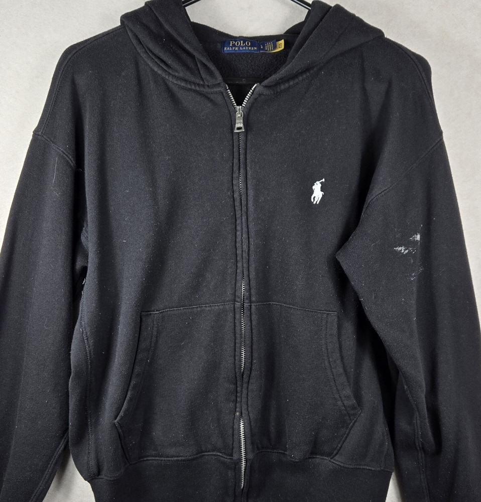 Polo by Ralph Lauren Black Full Zip-Up Men’s Size Large Sweatshirt Hoodie Bleach