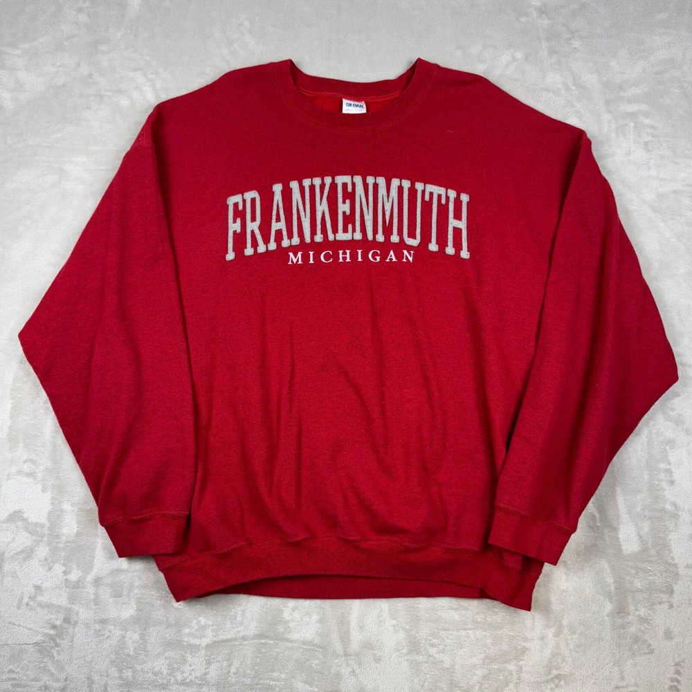 VTG Red Frankenmuth Michigan Heavy Blend Patch Text Adult 2XL Sweatshirt
