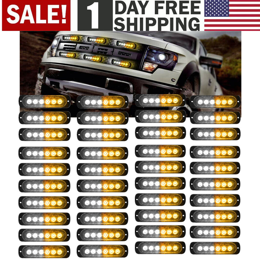40xLED Flashing Strobe Light Grille Light Head Amber/White For Tow Truck Trailer