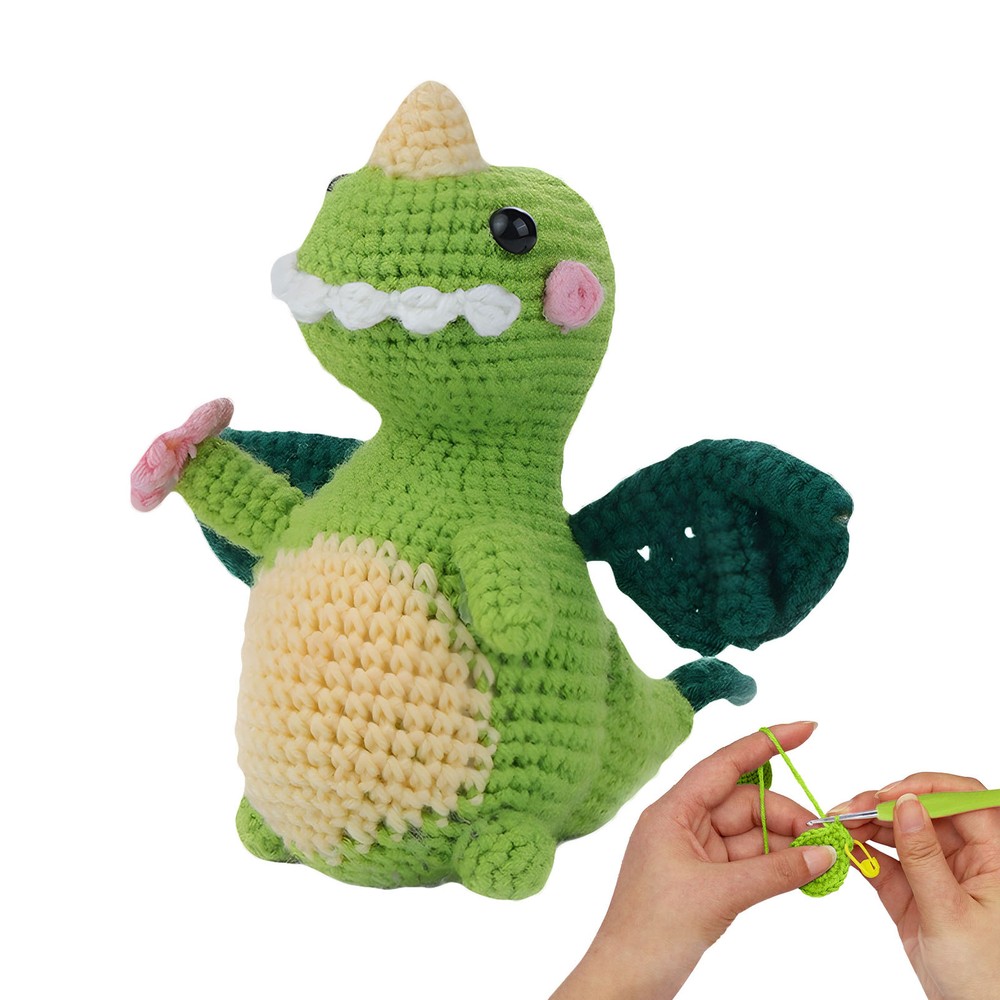 Beginners Crochet Kit Green Dragon Handmade Crochet Animal Kit for Adults Kids