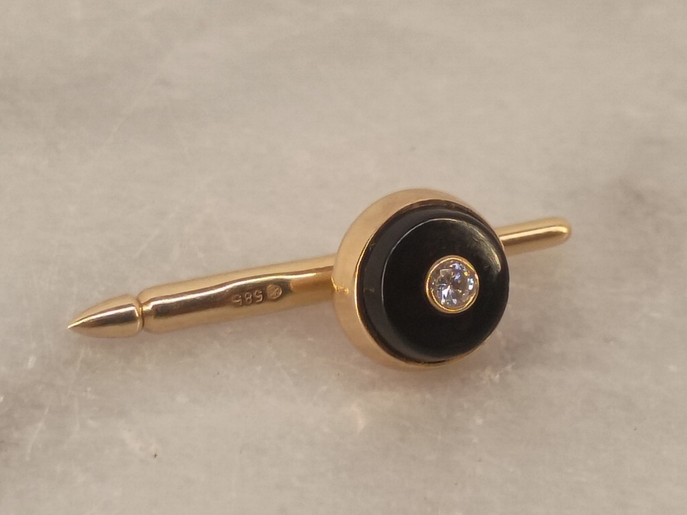 Vintage Lindsay 14K Solid Yellow Gold With Black Onyx And Diamond Tuxedo Stud