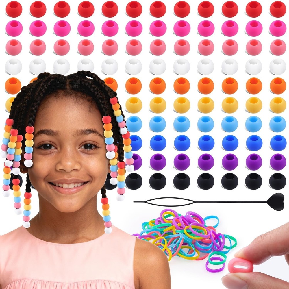120Pcs 14mm Large Silicone Beads for Hair Braids, Soft Jellyish Hair Beads with