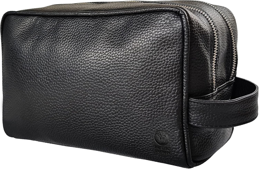 Full Grain Leather Travel Toiletry Bag Dopp Kit Organizer Medium Black