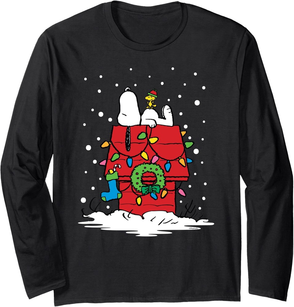 Peanuts Snoopy and Woodstock Stocking Long Sleeve T Shirt Unisex