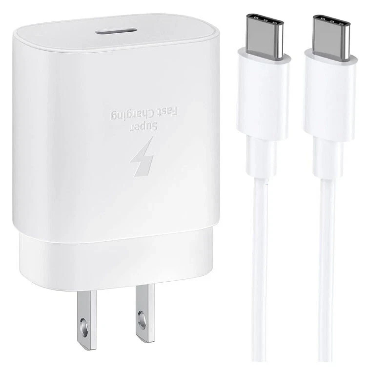 2-lot USB C Fast Charger/Cable 25W PD Adapter for Samsung S25 S24 S23 S22 White
