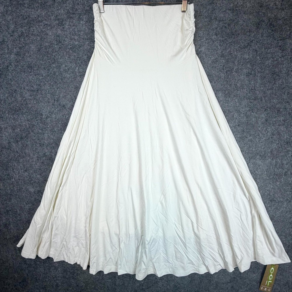 OGL Move Eco SkinKiss A Line Maxi Skirt Womens M White Viscose Stretch Ruched