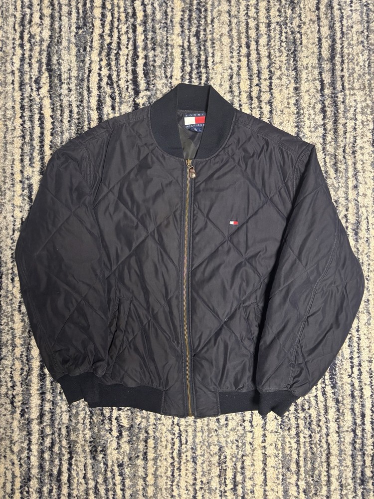 Vintage Tommy Hilfiger Navy Blue Bomber Jacket in Good Condition