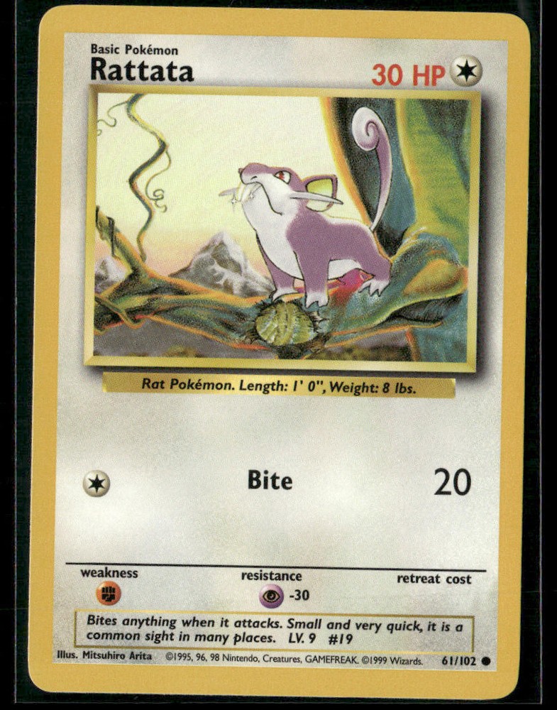 1999 Pokemon Rattata Card 61/102 Base Set Vintage Collectible