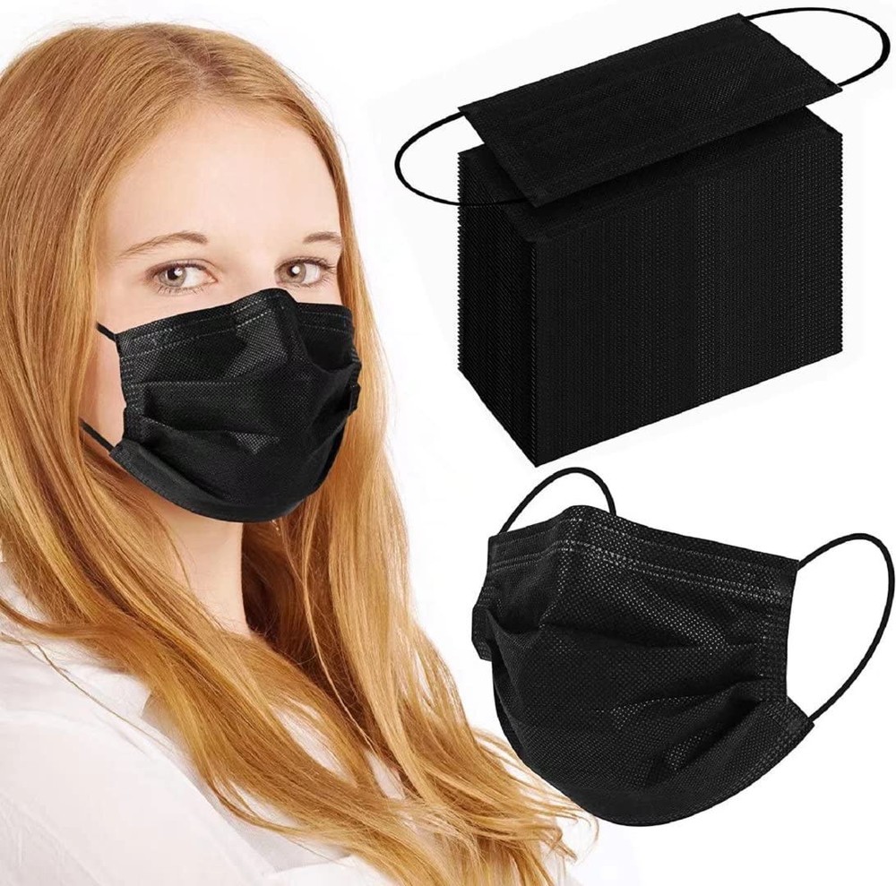 100Pcs Black Disposable Face Mask, 3 Ply Black Face Masks with Soft Elastic E...