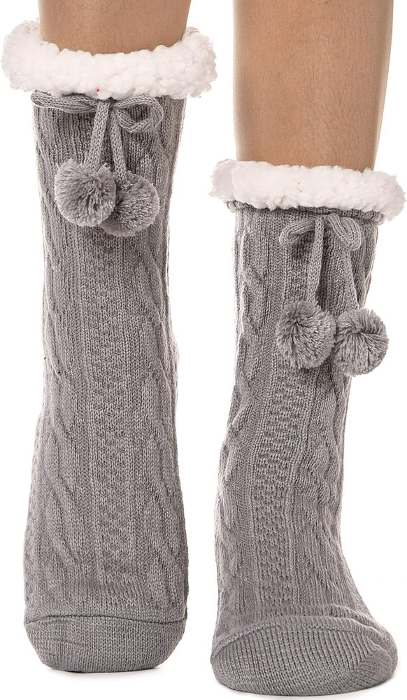 Fuzzy Slipper Socks - Warm Cozy Winter Socks with Grips for Women