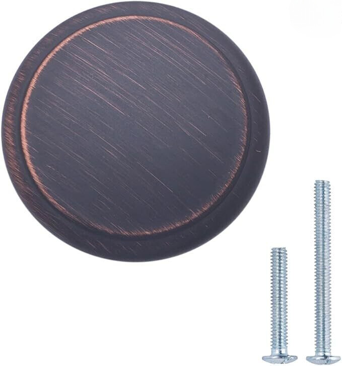 10-Pack，Straight Top Ring Cabinet Knob, 1.25-inch Diameter, Oil Rubbed Bronze