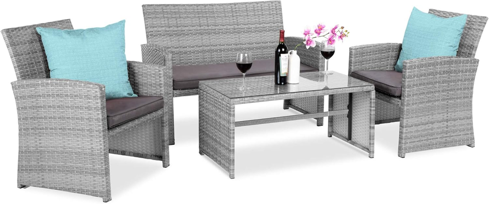 Cozy 4-Piece Outdoor Wicker Patio Conversation Furniture Set for Backyard